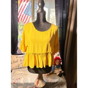 Ruffle Short Sleeves Yellow Peplum Top